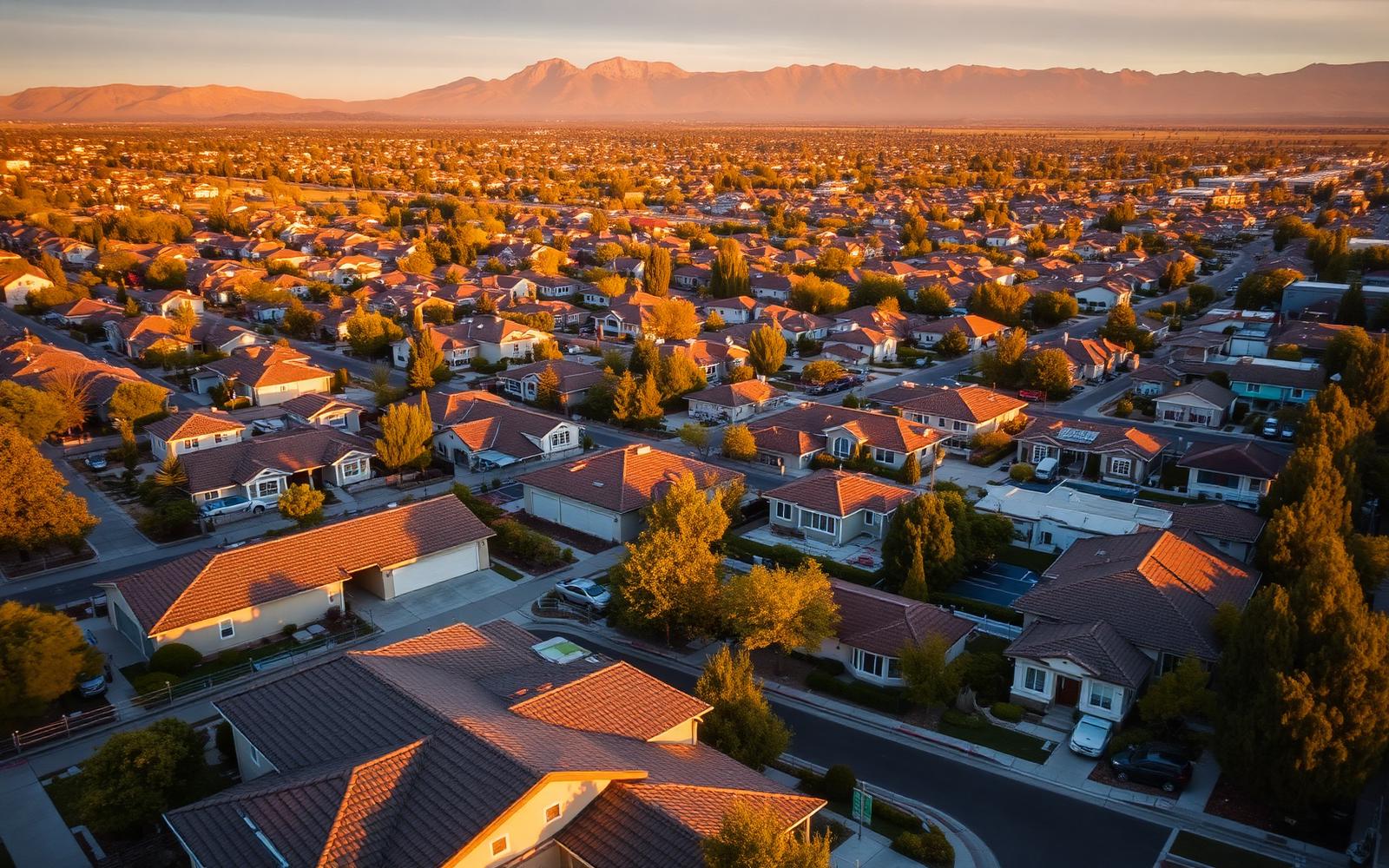 Aerial view of California Central Valley residential neighborhoods